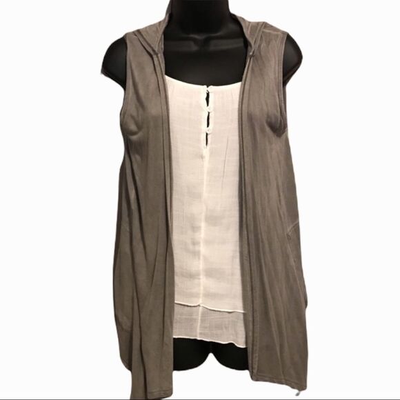 GRAY Sleeveless Open Front Hooded Cardigan - Picture 1 of 7